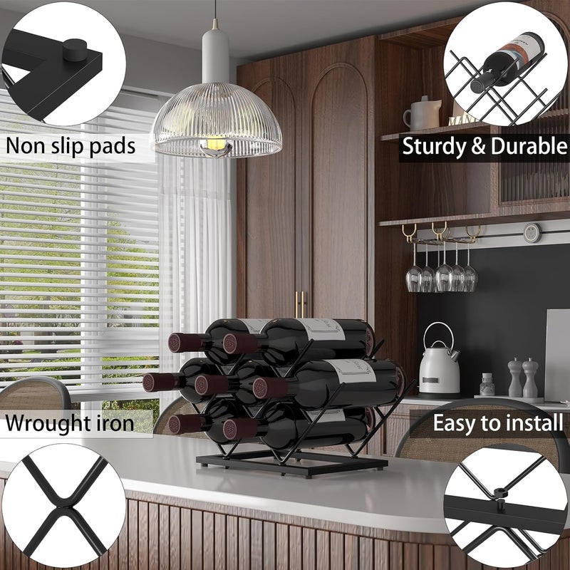 KOKSTOP Wine Rack Countertop, Black Metal Wine Bottle Organizer for Home Bar, Kitchen, Cabinet, Pantry, Tabletop Wine Racks for Cup and Water Bottle –7 Bottles Wine Storage Capacity. - Image 4